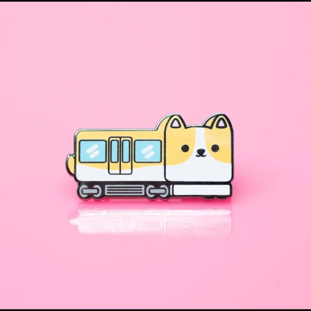 Corgi Train Enamel Pin by Robot Dance Battle - Picture 3 of 3
